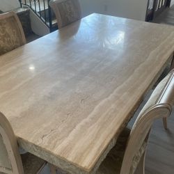 Travertine Table 80” X 42” (as Seen In Sopranos) With Chairs