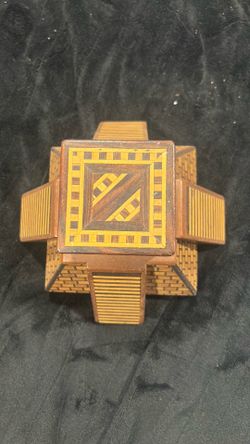 Wooden pyramid, Mayan temple cigar box, folk art