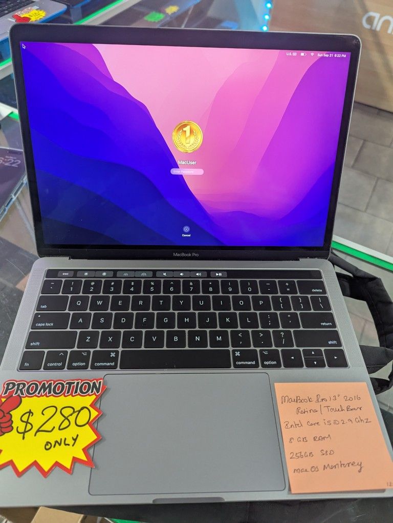 MACBOOK PRO 2016 256GBSSD 8GBApple MacBook Pro A1706-2016, Core i5
