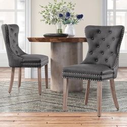 Tufted Leather Upholstered Wingback Chairs (Set Of 2)