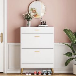 Modern White Shoe Storage Cabinet – Holds up to 16 Pairs