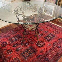 Round Glass Dinning W/ Metal Base Table 