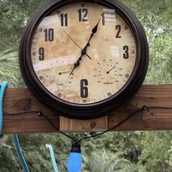 16 Inch Indoor Outdoor Clock with Temperature and Hygrometer Waterproof Large Wall Clock, Silent Battery Powered for Patio Pool Porch Garden Garage Ba