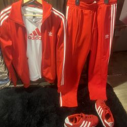 Red And White Adidas Suite With Shoes