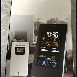 Weather Station, Wireless Indoor Outdoor Thermometer, Vertical Wireless Color Forecast Station with Atomic Clock, Display Digital Weather Thermometer