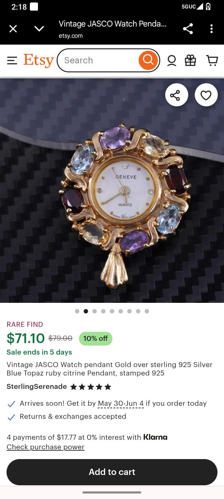 Gold Vintage Jasco Time Pendant