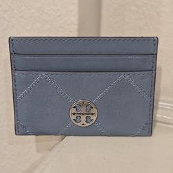 Brand New Tory Burch Light Blue Patent Leather Silver Logo Wallet 