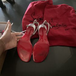 Christian Louboutin Red Patent Strappy Heels – Size EU 38/US 8 with Dust Bag & Box”