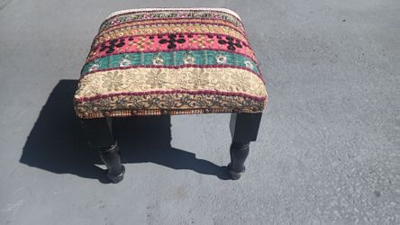 Embroidered Upholstered Footstool Ottoman