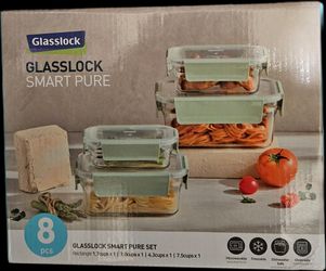 Glasslock smart pure set, 8 piece, 1.7 cups, 3 cups, 4.3 cups, 7.5 cups, OBO