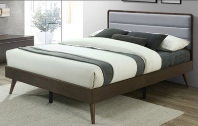 Brand New Dark Walnut & Grey Queen Platform Bed Frame