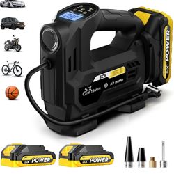 Tire Inflator Portable Air Compressor, 20V Cordless Car Tire Pump with LED Light&Gauge, 150PSI Automotive Car Accessories Kit for Car, Motorcycle, Bic