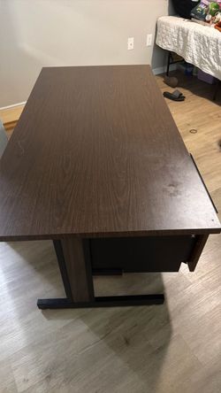 Brown Wood Desk with Metal Frame