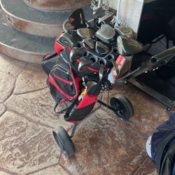 Golf Clubs with Caddy Cart