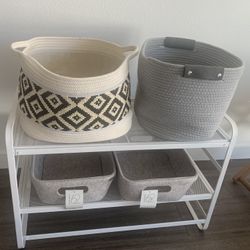 Storage Shelf With Weave Cord Baskets Decor 