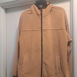 Long Sleeves Khaki Fleece Zipper Jacket Size M