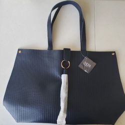 ULTA Beauty Large Tote Bag Navy Rose Gold Accent Tassel Snap Closure NWT
