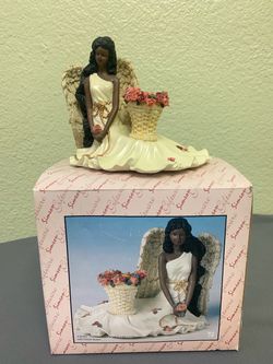 Vintage Simson Giftware African American Black Angel Candle Holder Flower Basket Box