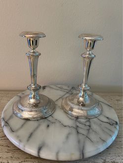 Vintage Silver Plated 2 Candle Holders 8" tall, made in England