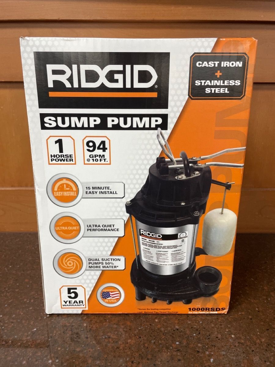Ridgid 1 HP Sump Pump Cast Iron Stainless Steel (A1D008006)