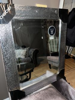 New VINTAGE 35.5x29.5” Bebe BLACK & SILVER MIRROR hang either way p/u Jamison PA 