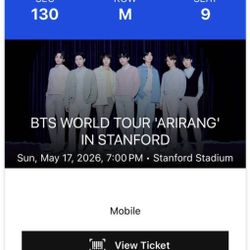 BTS Arirang World Tour Concert Tickets Sunday 5/17 Stanford Stadium Sec 130 Row M Seats 8-9