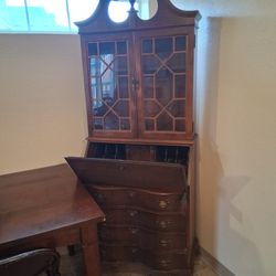 SOLID Antique Clawfoot Secretary Desk Chippendale Bookcase