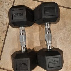NEW! Pair of 25lb Dumbbells Set Rubber Coated

