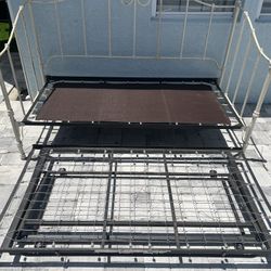 Vintage Victorian style solid metal Queen Bed frame headboard trundle with wheels day bed twin