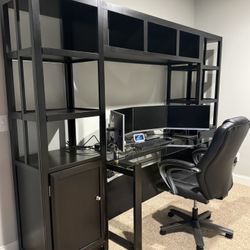 Computer Table With Two Cabinets And Tower Storage 