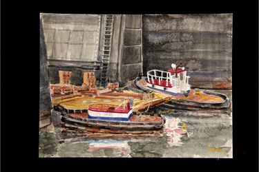 Tugboats by William L. Drake Watercolor on Paper