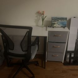 Desk, Chair, And Clothing Storage