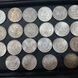 22 silver Morgan dollar coins lot 1921 1901 1885 1883 1886 1887 1884 1990 1881 1889 1921 error toning