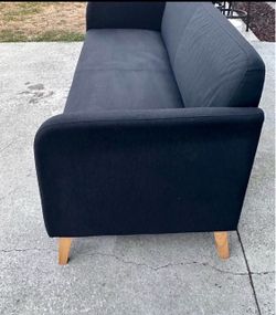 Black Fabric Sofa with Wood Legs
