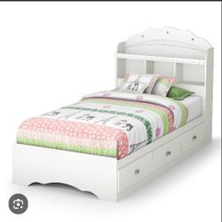 Twin Bed Frame With Drawers And Back Shelves 