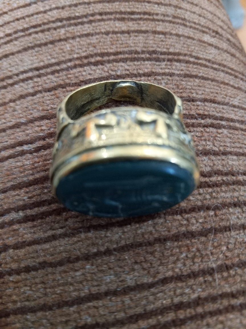 Antique Large Roman Intaglio Ring Bronze Mount Used