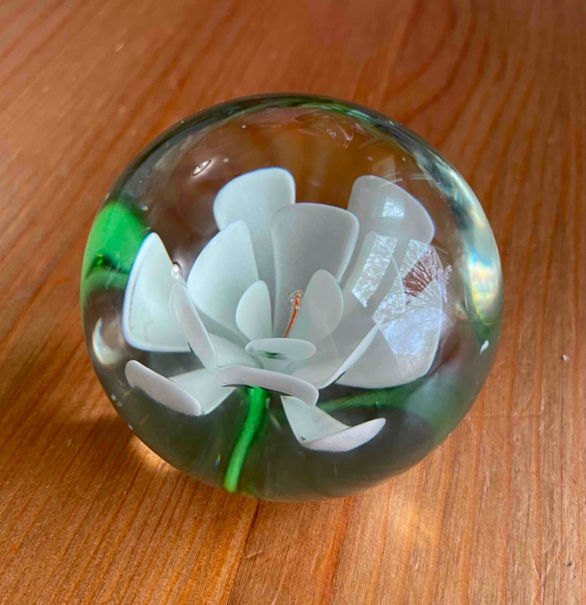 White Lotus Flower Art Glass Paperweight 