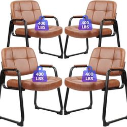 Big & Tall Waiting Room Guest Chair Comfortable Reception Chairs with Bonded Leather Padded Arm Rest and Sled Base for Office Reception Lobby and Conf