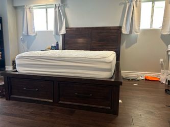 Queen Storage Bed with Headboard and Mattress, Excellent Condition