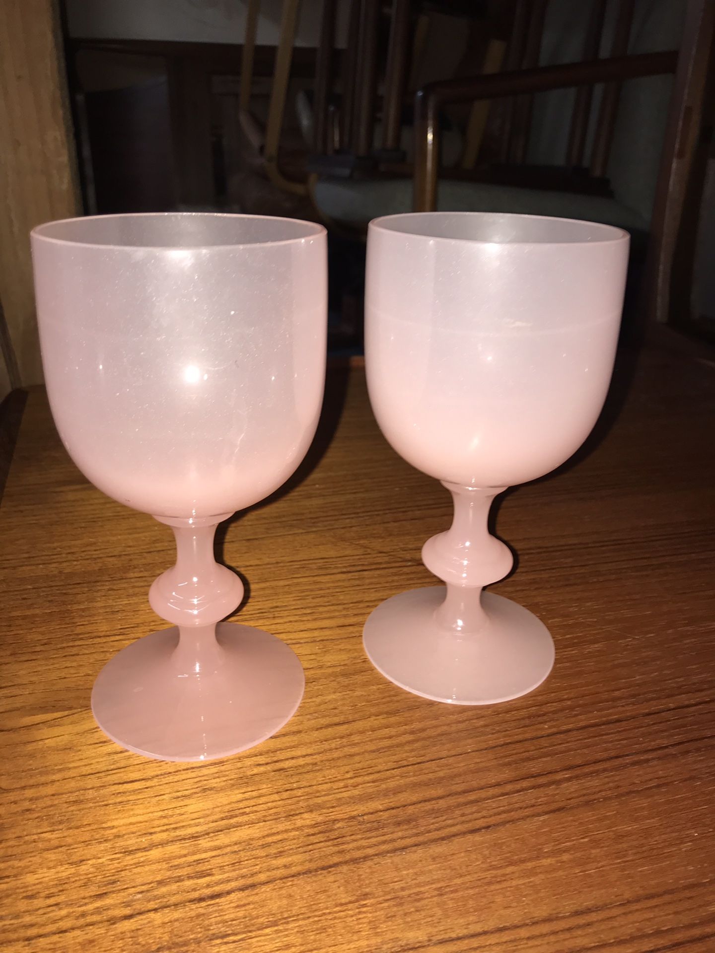 Antique Rosaline style wine glasses by Carder Steuben