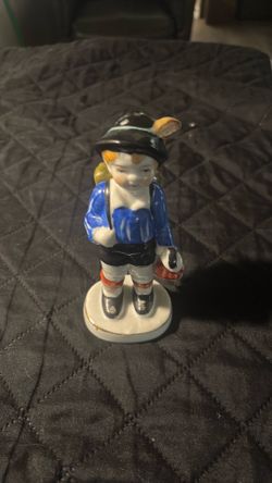 Vintage Boy and Girl China Figurines. Bavarian Style, German Clothing. First Day of School / Backpacks. Ceramic Mid Century, Made in Japan.