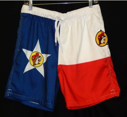 New Mens Buc-ee's Sz M Logo Texas Flag Swim Trunks Suit Swimsuit Bucees Buc ees