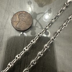 Solid 18k White Gold Puffed Mariner Gucci Link Chain Necklace 26” Length 4mm