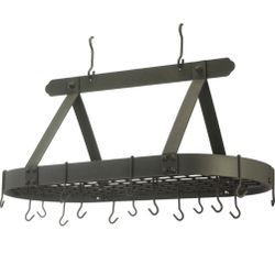 NEW! Old Dutch Oval Steel Pot Rack w. Grid & 24 Hooks, Graphite, 48" x 19" x 15.5"