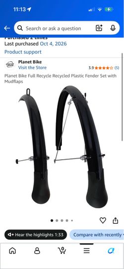 Planet Bike Full Recycle Recycled Plastic Fender Set with Mudflaps - Black