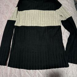 Ribbed Color Block Crew Neck T-Shirt, Elegant Long Sleeve Medium Sweater For Fall ＆ Winter, Women's Clothing