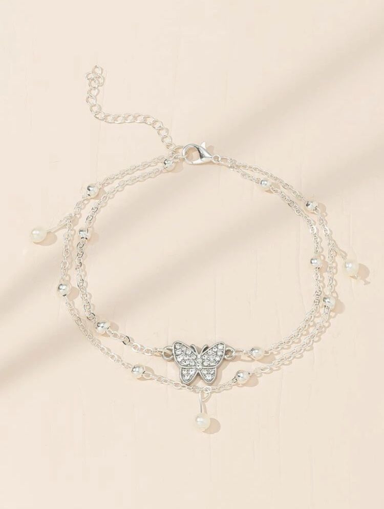 Rhinestone Butterfly Decor Anklet bracelet