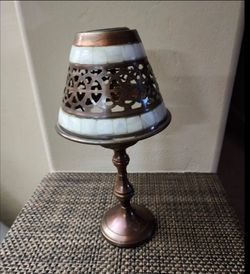 Bronze Metal Filigree Tea Light Candle Holder Antique Finish Removable Shade