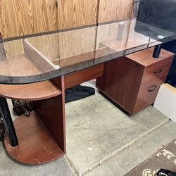 Computer/work Desk With Cabinet &Glass Top