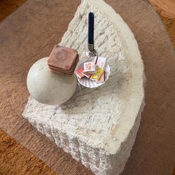 Vintage Ressellated Mactan stone coffee table + side table
